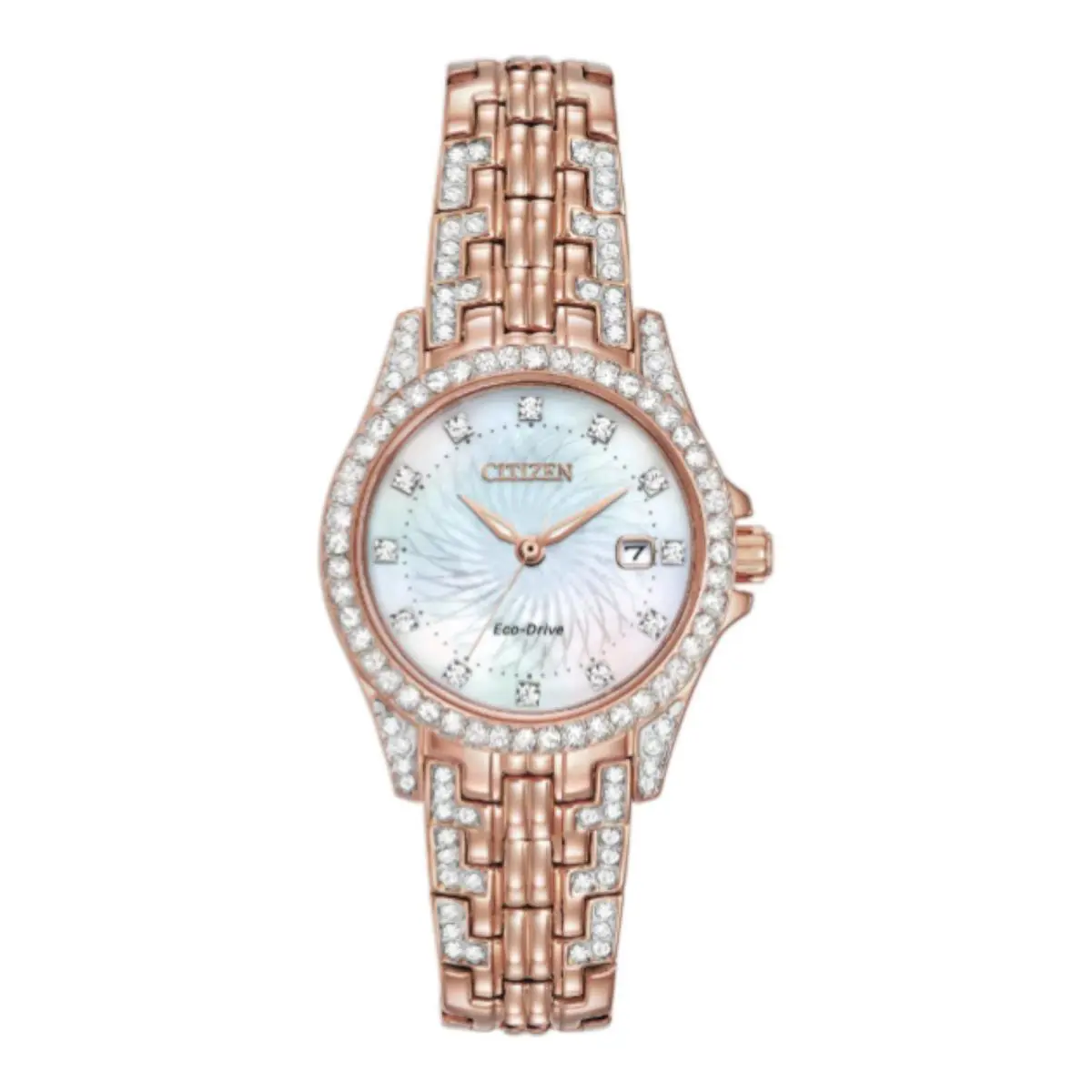 Citizen EW1228-53D Women`s Silhouette Crystal Mop Dial 29 mm Watch - Dial: White, Band: Gold, Pink, Bezel: Crystal