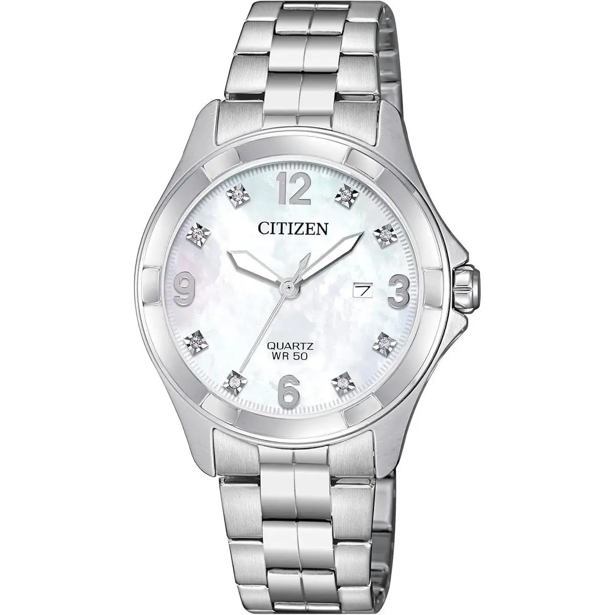 Citizen EU6080-58D Women`s SL Series Stainless Steel Mop White Dial Watch - Dial: MOP, Band: Silver, Bezel: Silver