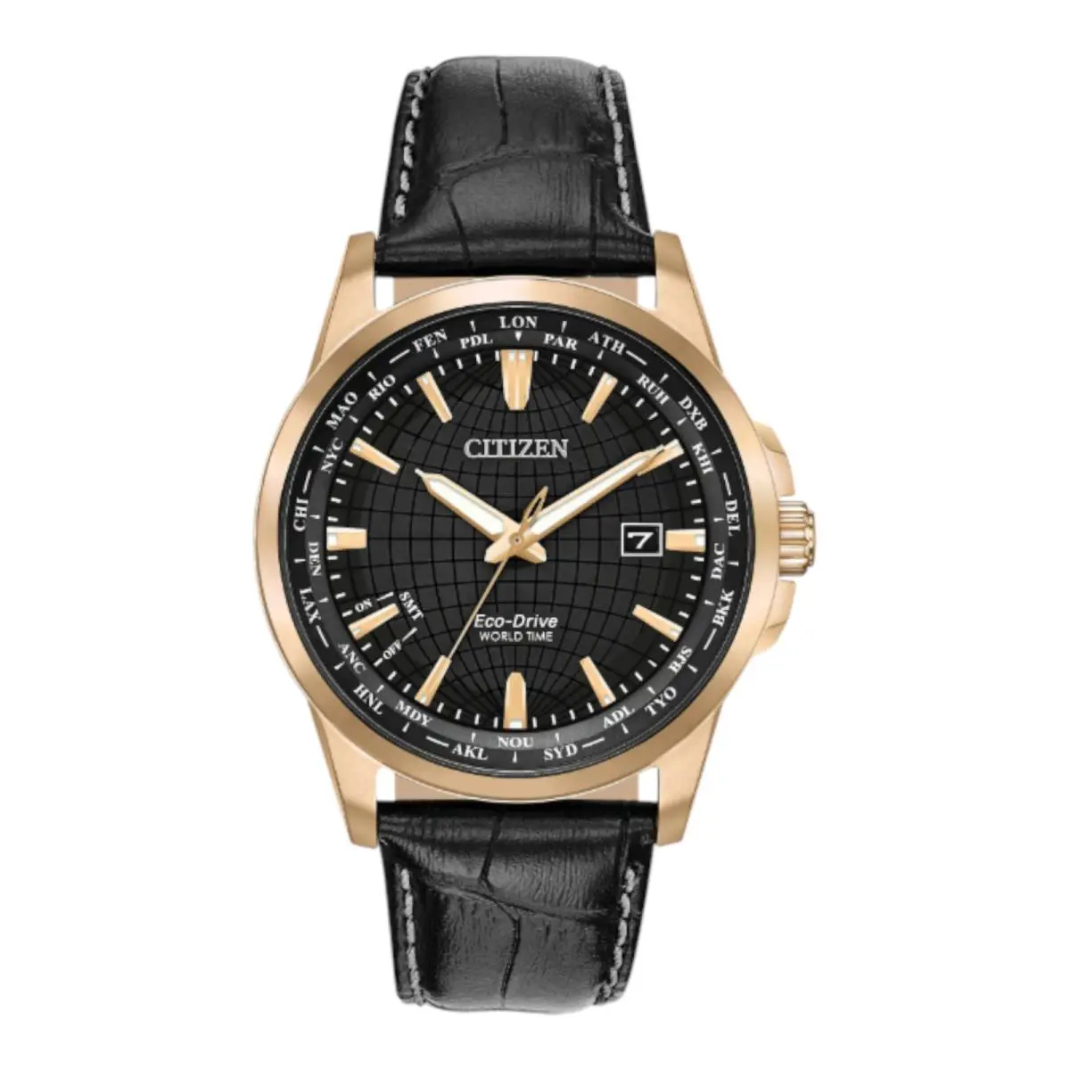 Citizen BX1003-08E Men Brycen World Time Perpetual Calendar 41 mm Watch - Dial: Rose, Black, Band: Gold, Black, Bezel: Rose Gold