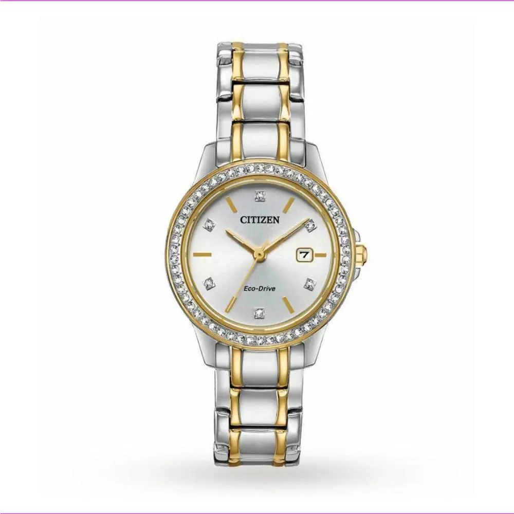 Citizen FE1174-50A Eco-drive Gold Silver Tone Crystal Accented Watch
