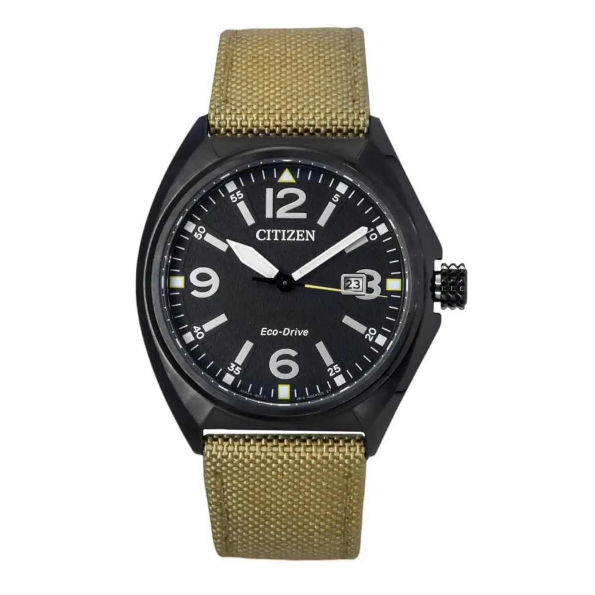 Citizen Eco-drive Green Nylon Strap Black Dial AW1575-08E 100M Men`s Watch