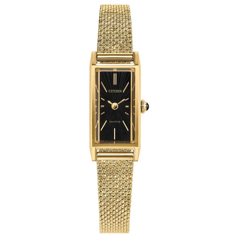 Citizen Fio Eco-drive Rectangle Gold Tone Black Dial Womens Watch EG7128-59E