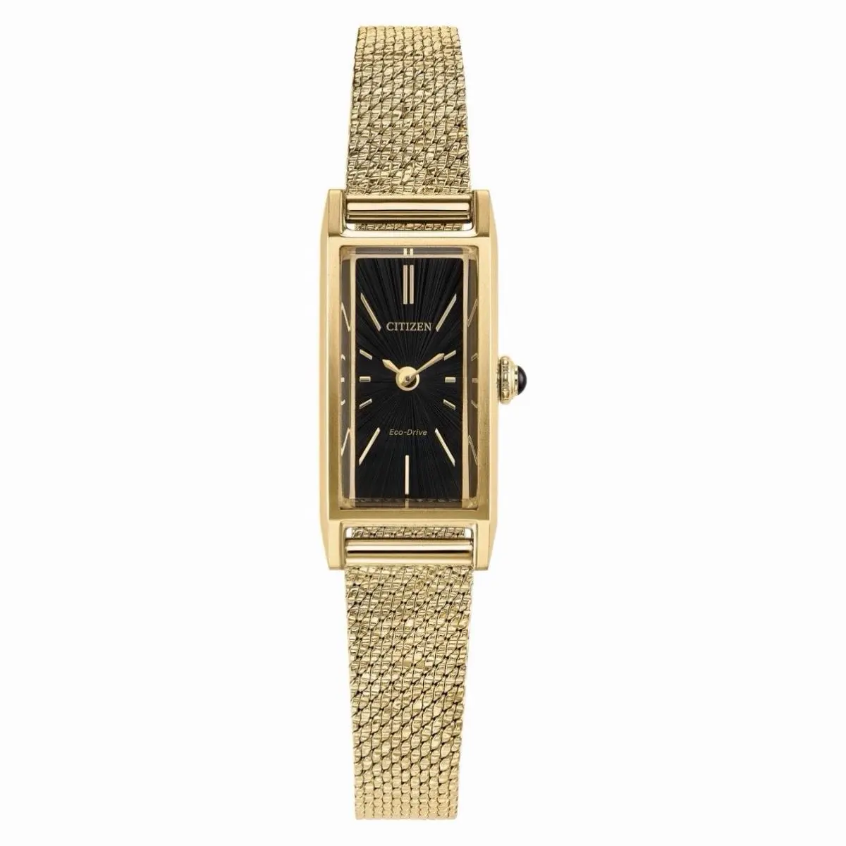 Fio Eco-drive Ladies Slim Gold 14mm Tank Watch Black Dial EG7128-59E by Citizen