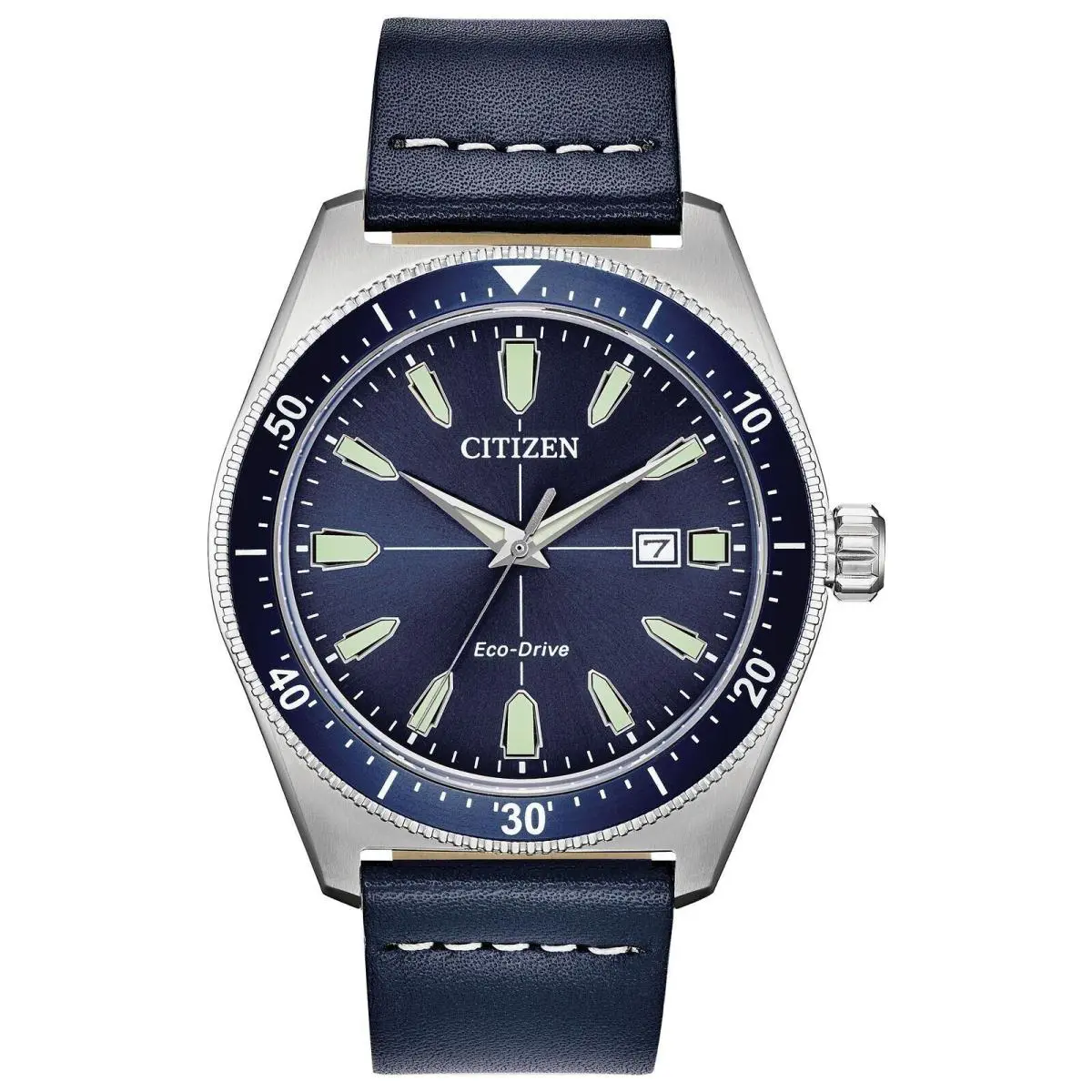 Citizen AW1591-01L Eco-drive Brycen Men`s Blue Dial Strap 43 mm Watch - Dial: Silver, Blue, Band: Blue, Bezel: Blue