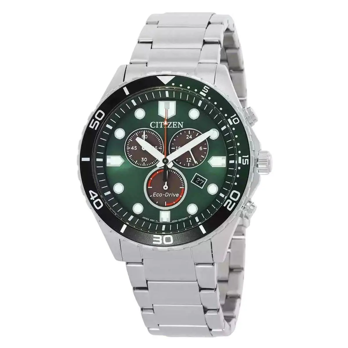 Citizen Eco-drive Chronograph Gmt Green Dial 100M Men`s Watch AT2561-81X