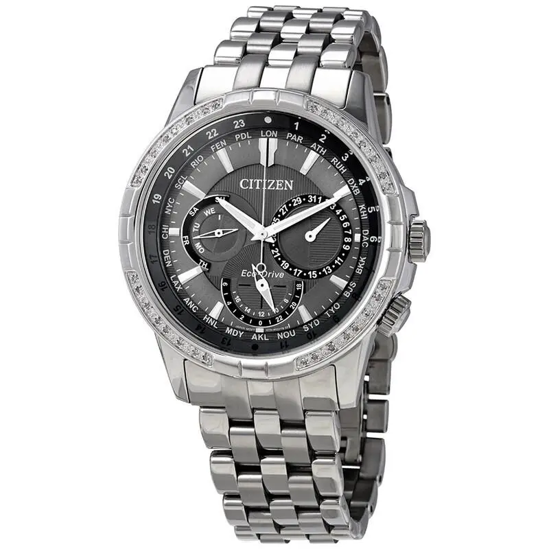 Citizen Eco-drive Calendrier BU2080-51H Men`s Diamond Bezel Gray Dial World Time