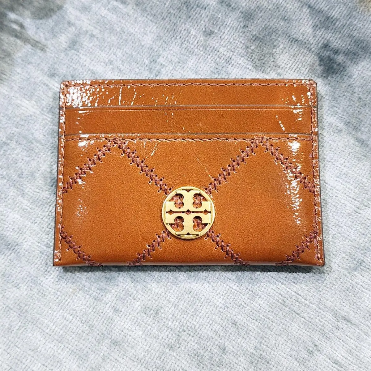 Tory Burch Willa Java Shine Quilted Crinkle Leather Slim Card Case 165923