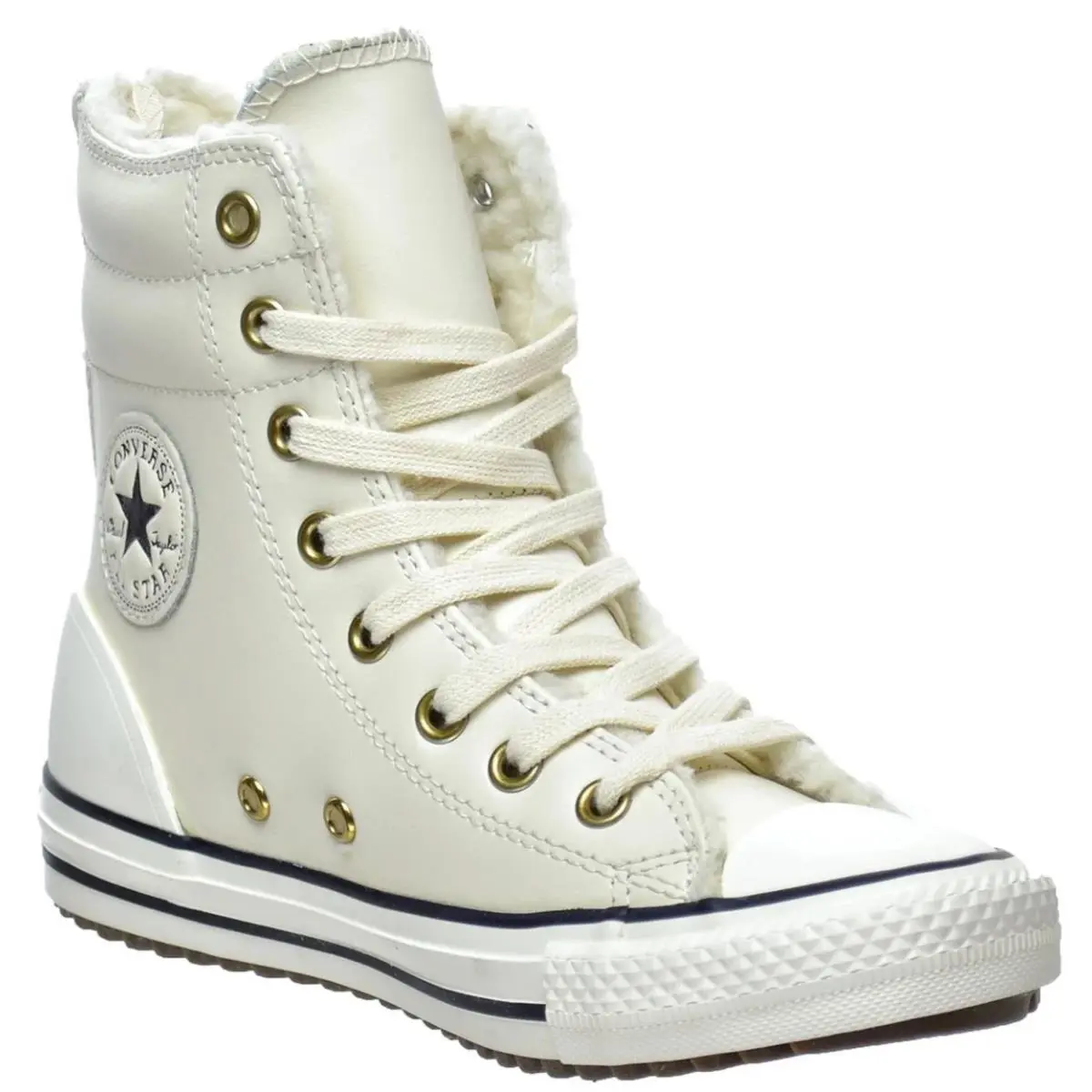 Converse All Star 6 HI Zip Fur Youth/junior/kids Boots/shoes Cream/ SZ 11.5 - Cream/Black -U35- 653389C
