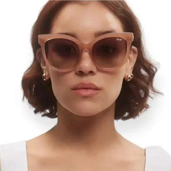 Quay Australia It`s My Way Oversized Cat Eye Sunglasses Polarized Oat Brown