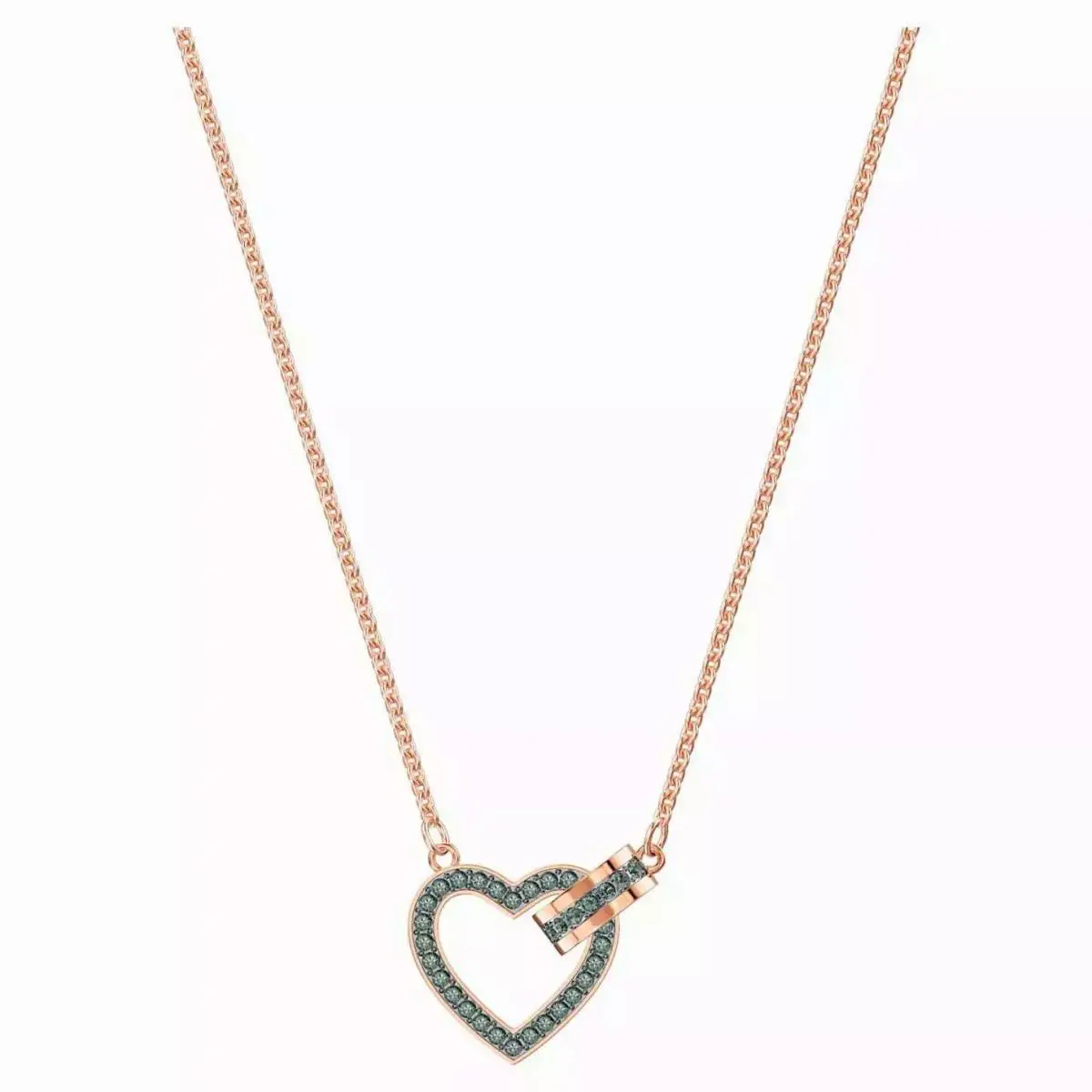 Swarovski Lovely Pendant Necklace Women`s Gray Heart Rose Gold Plated KFC534