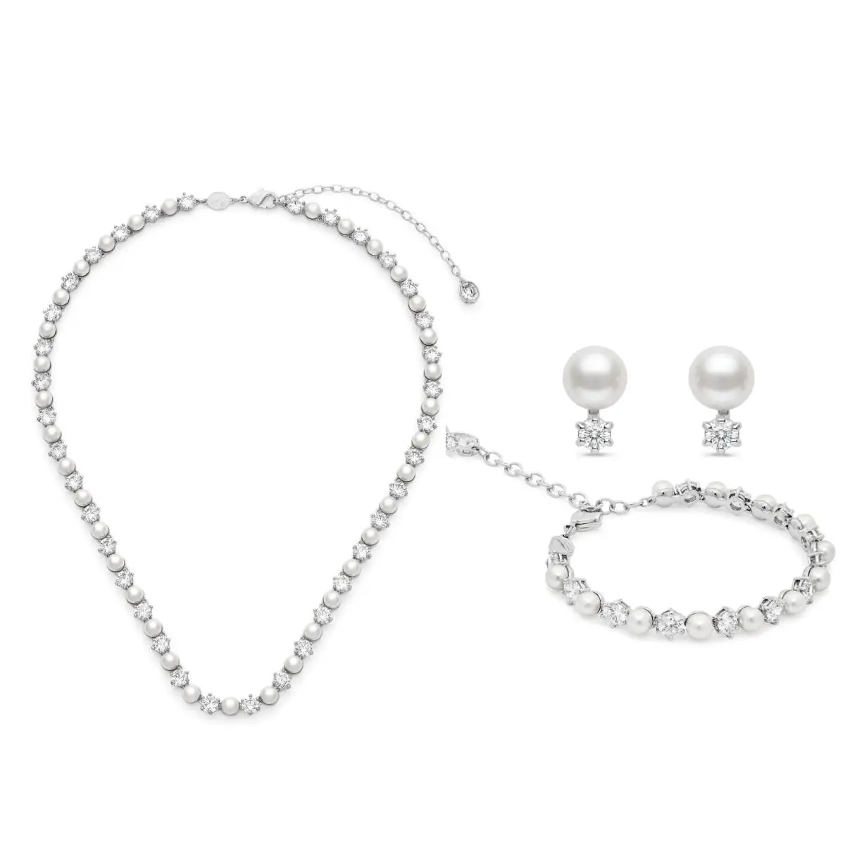 Swarovski 5742040 White Crystal Pearl Bracelet Earrings Necklace Matrix Set