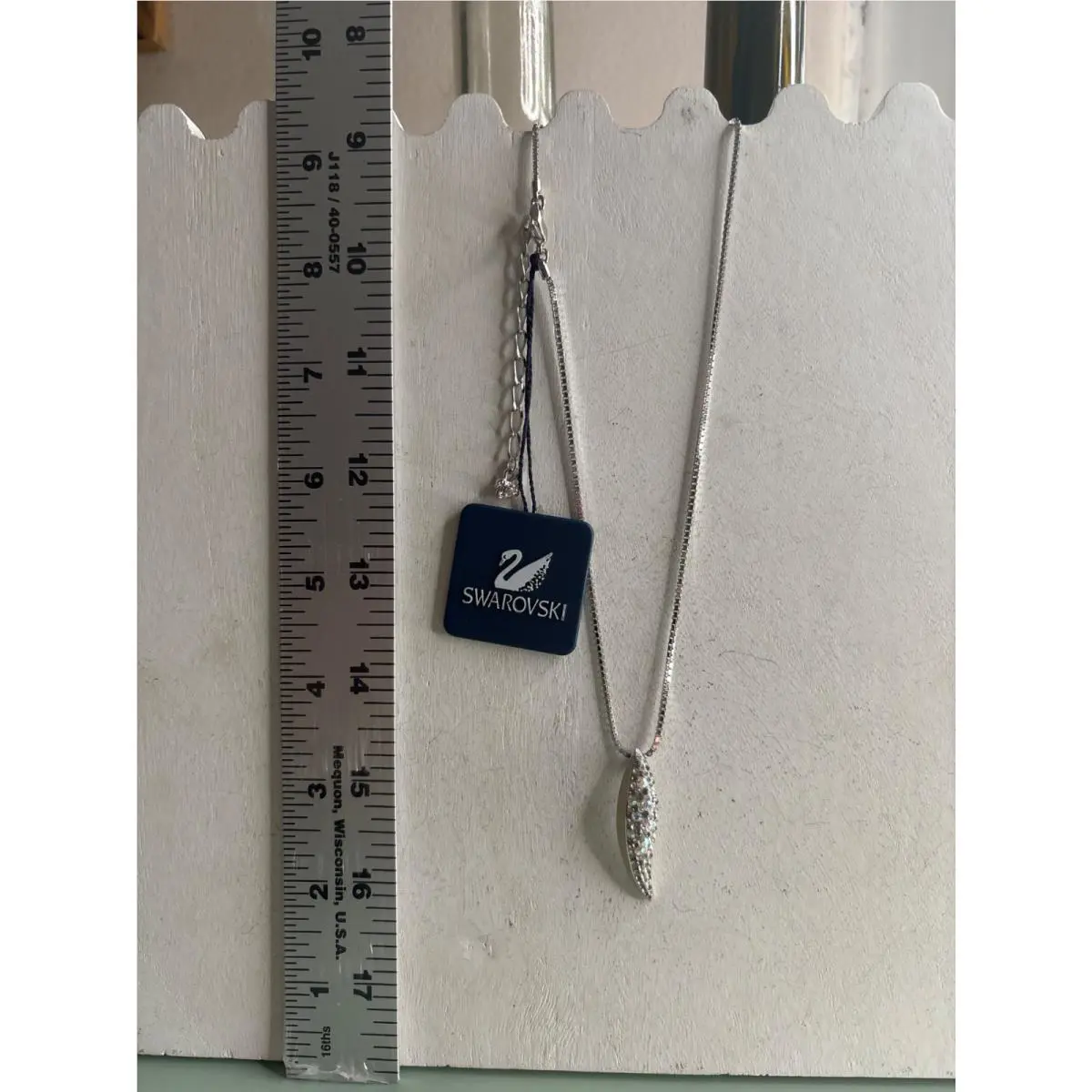 Swarovski Curved Crystal Silver-tone Pendant Necklace W/tags
