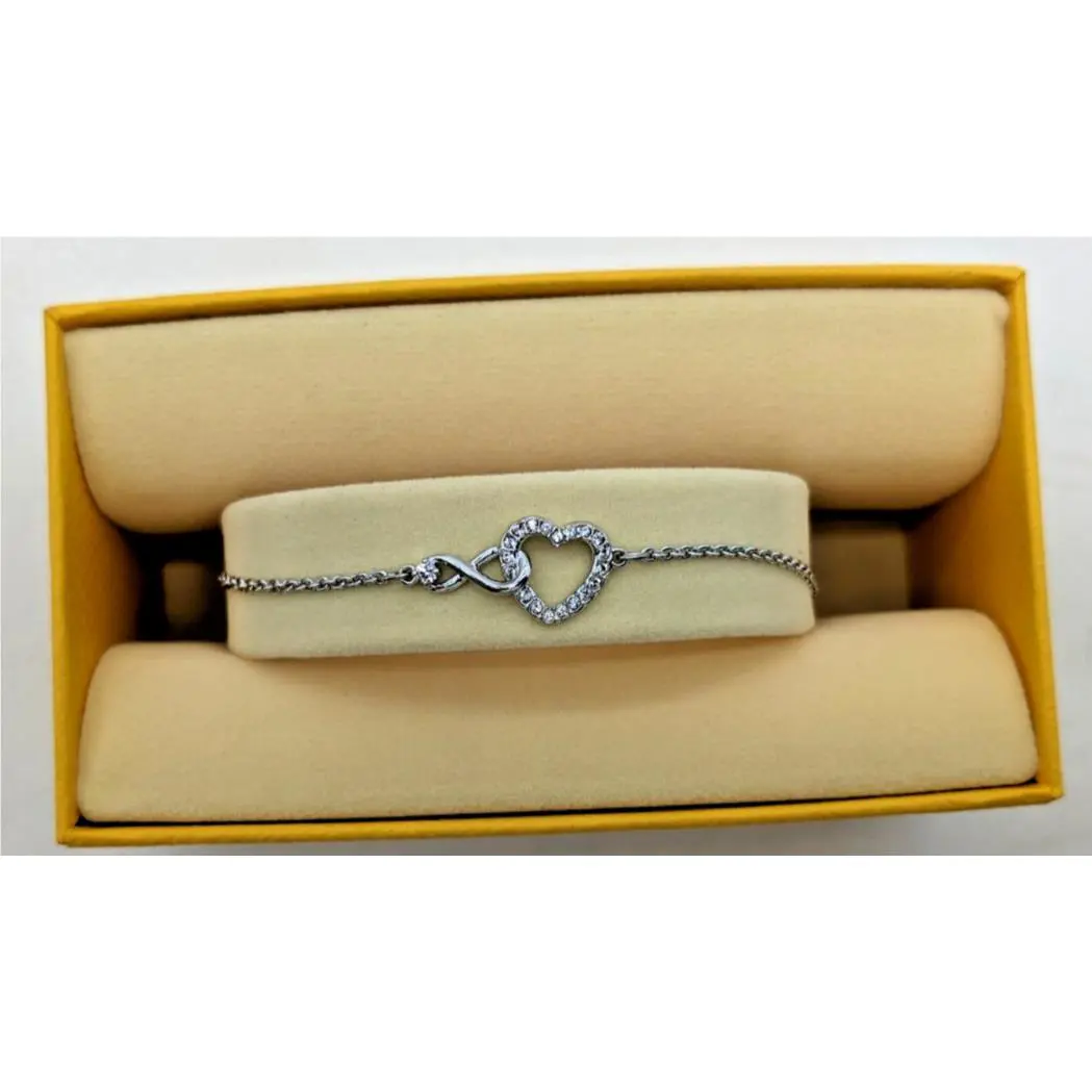 Swarovski Infinity Heart Bracelet Rhodium Tone Finish Clear Crystals