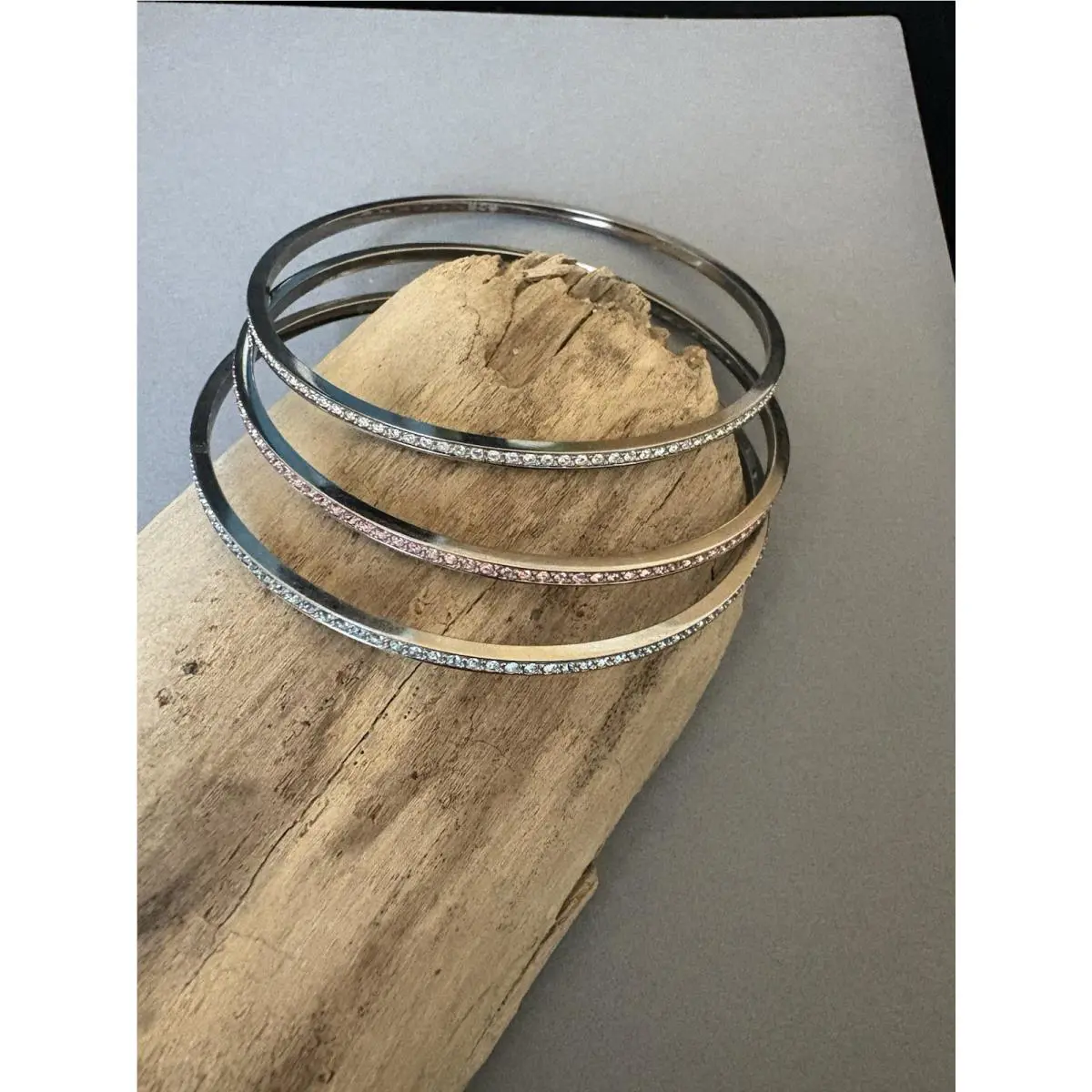 Swarovski Silver Tone Crystal Bangle Bracelets Set Of 3