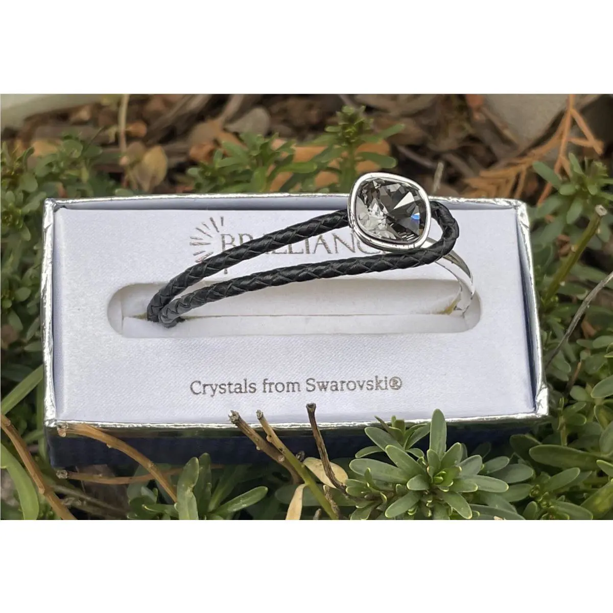 Swarovski Brilliance Crystals From Scarovski Silvertone Bangle Bracelet Black