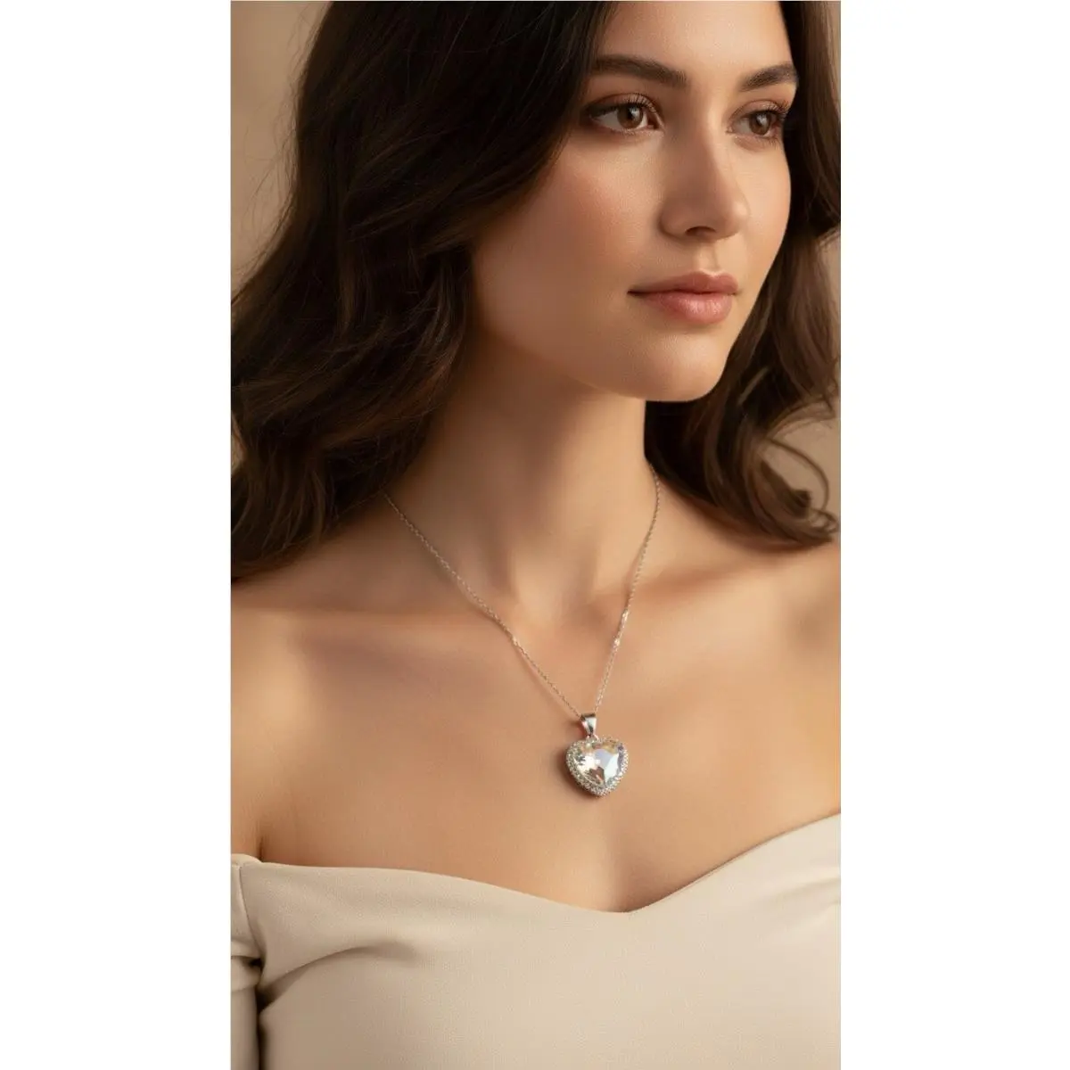 Swarovski Silver Tone Crystal Heart Necklace Sw44