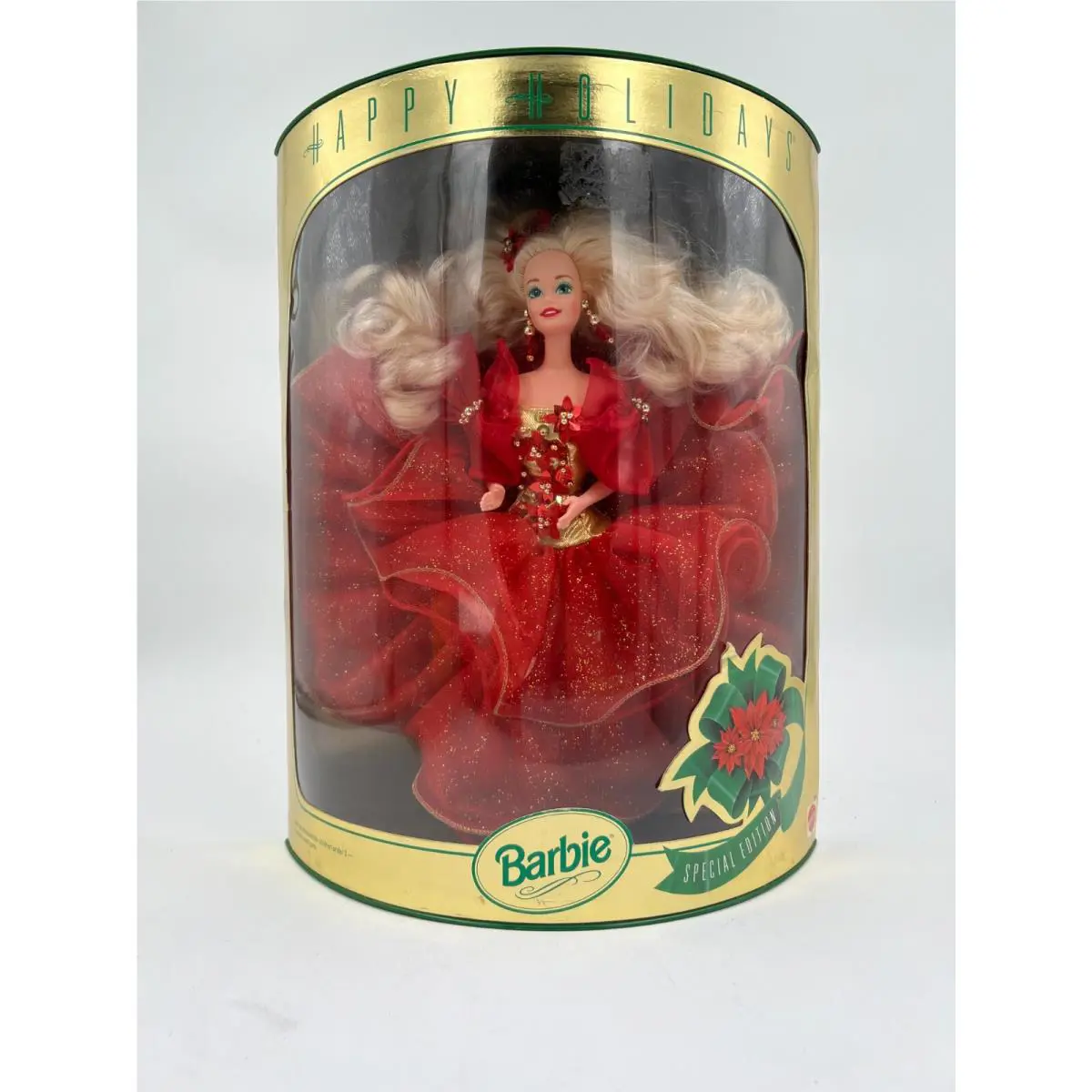 1993 Happy Holiday Barbie Doll Special Edition Red Gown Glittery Gold