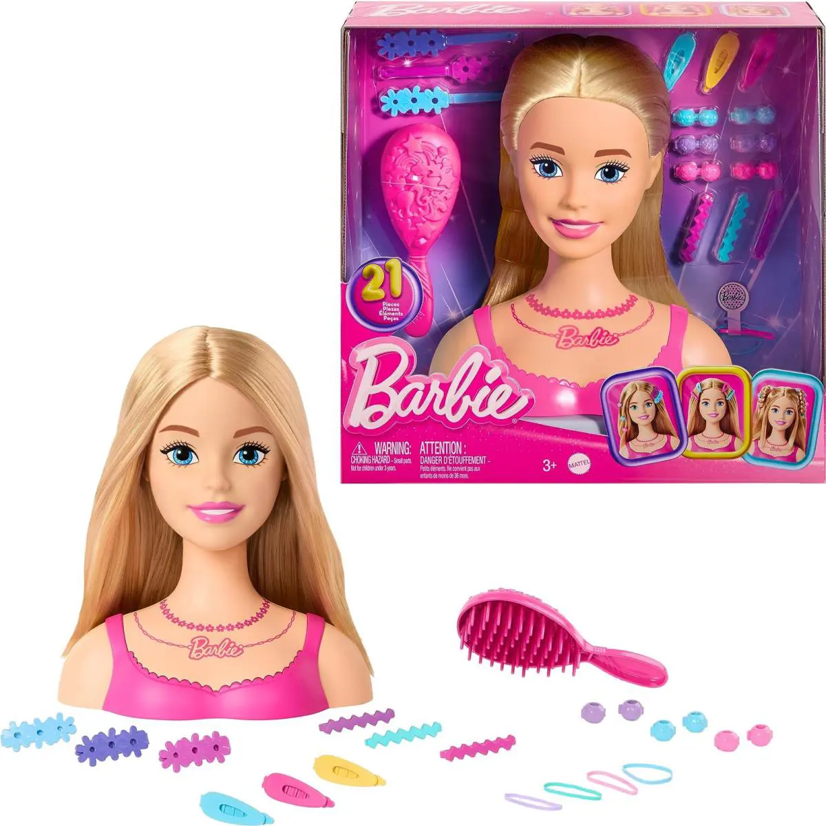 Barbie Doll Styling Head Blond Hair with 20 Colorful Accessori