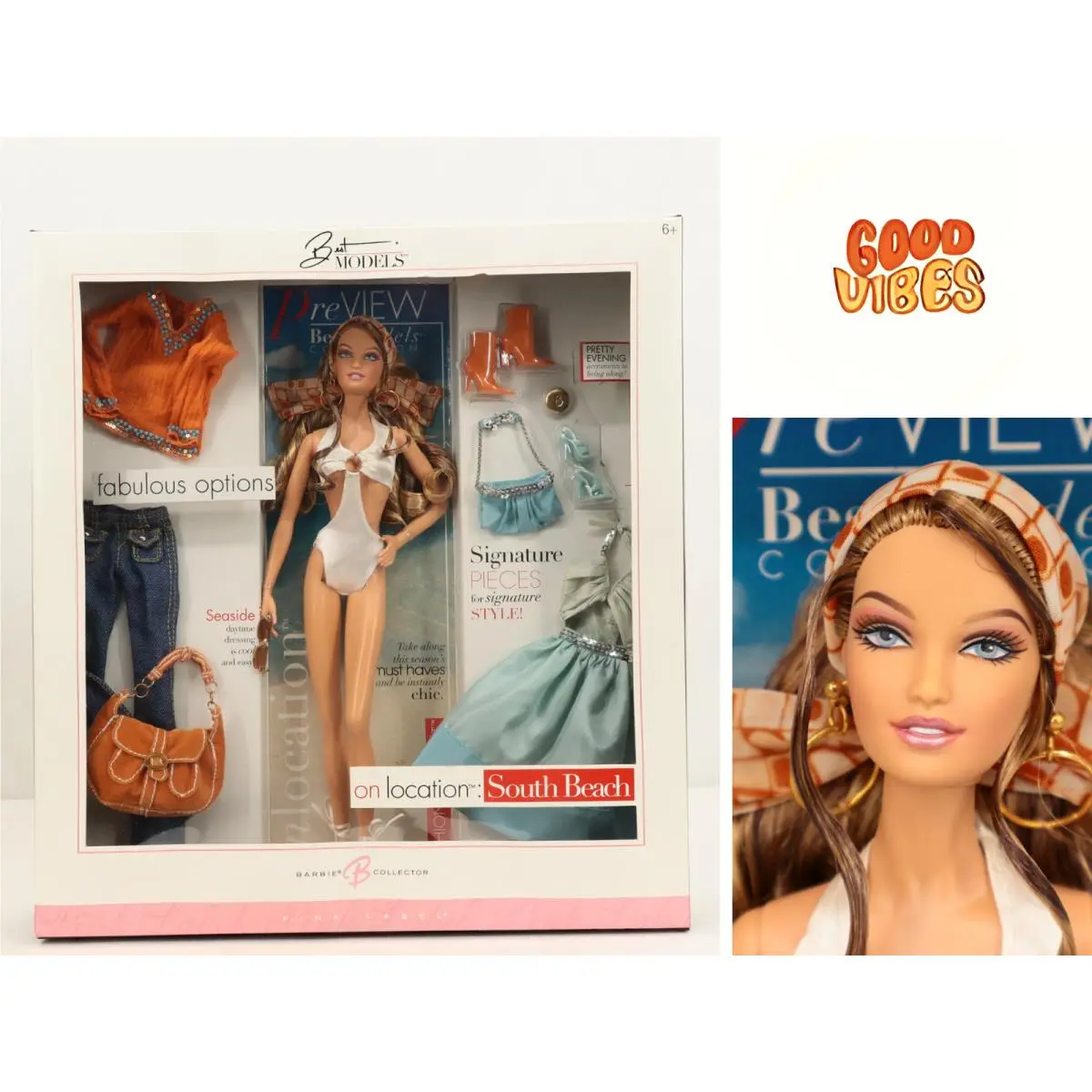 Mattel Barbie Best Models On Location South Beach J0943 Pink Label Nrfb