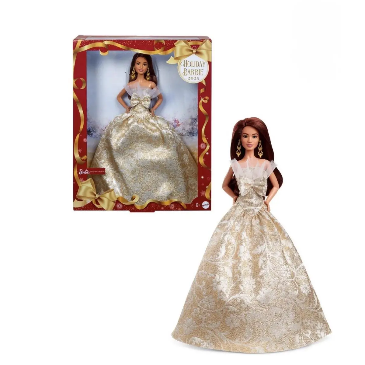 Barbie Christmas Holiday 2025 Gold Signature Dark Brown Hair Collectors Doll