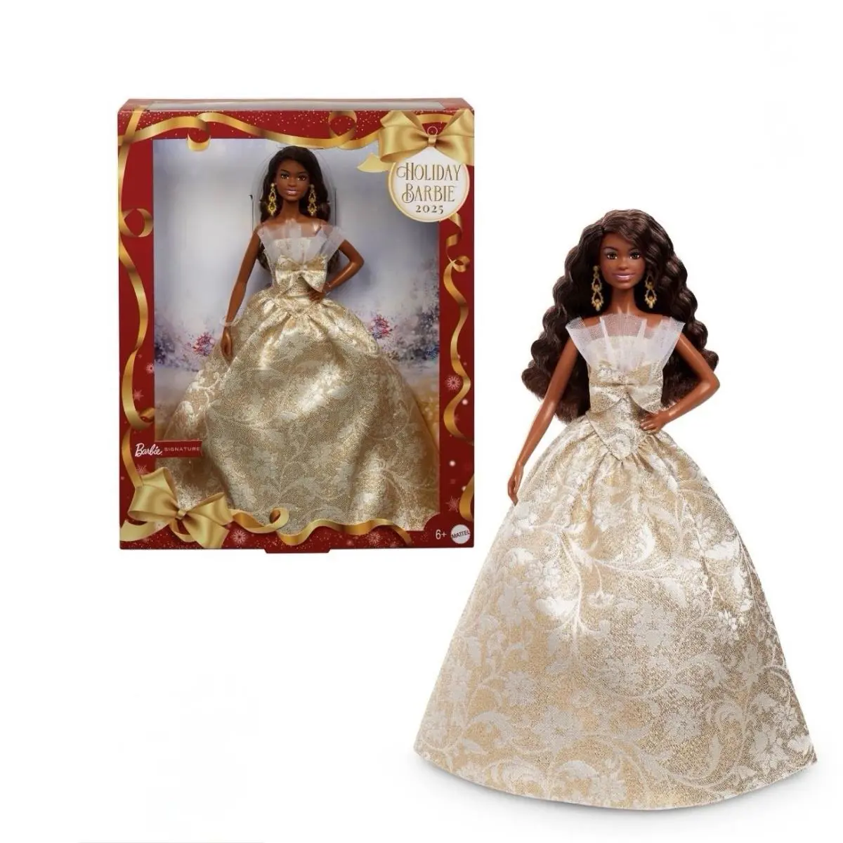 Barbie Christmas Holiday 2025 Gold Signature Black Hair Collectors Doll