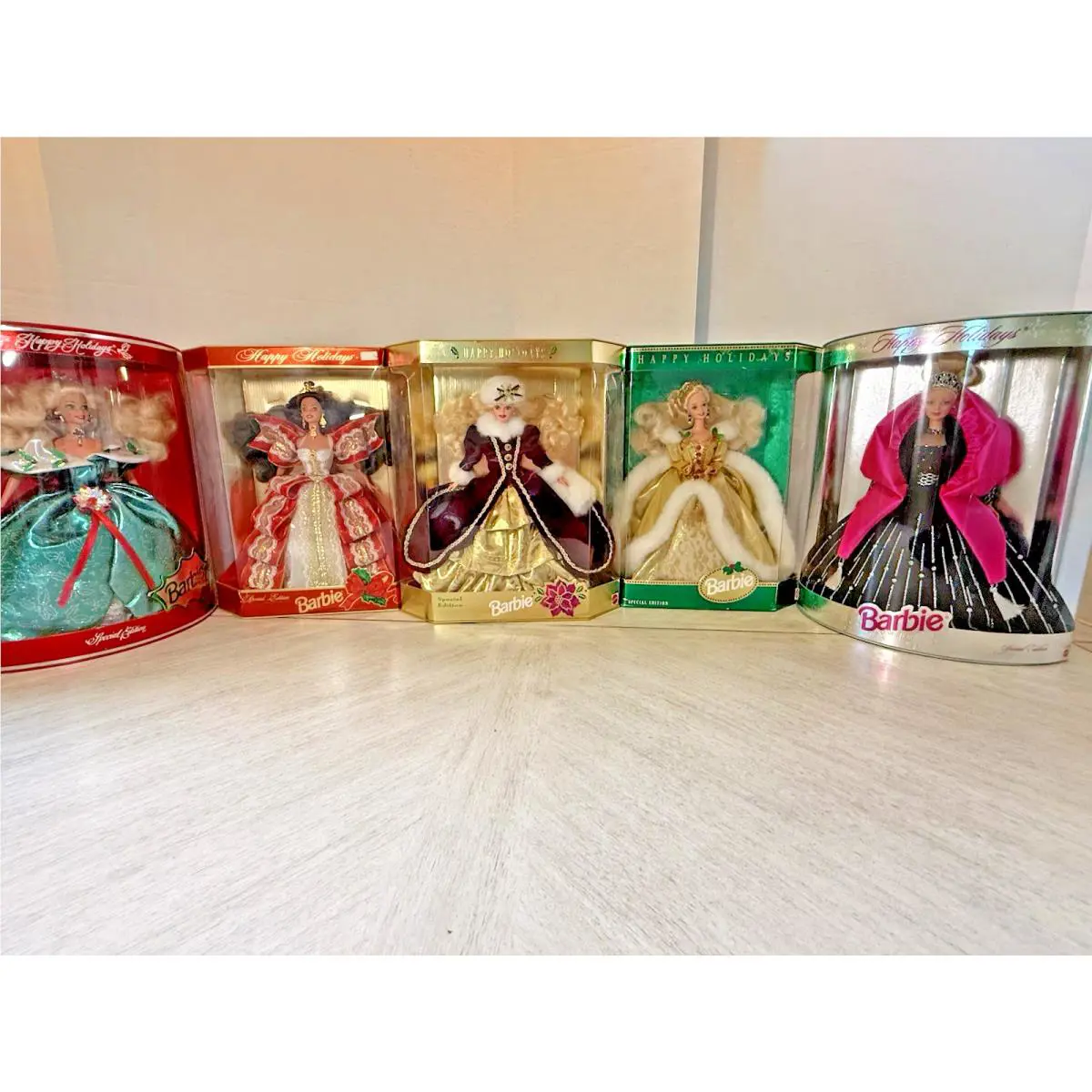 Vintage Barbie Happy Holidays 5 1994-1998 Bundle Mattel Misprinted Errors