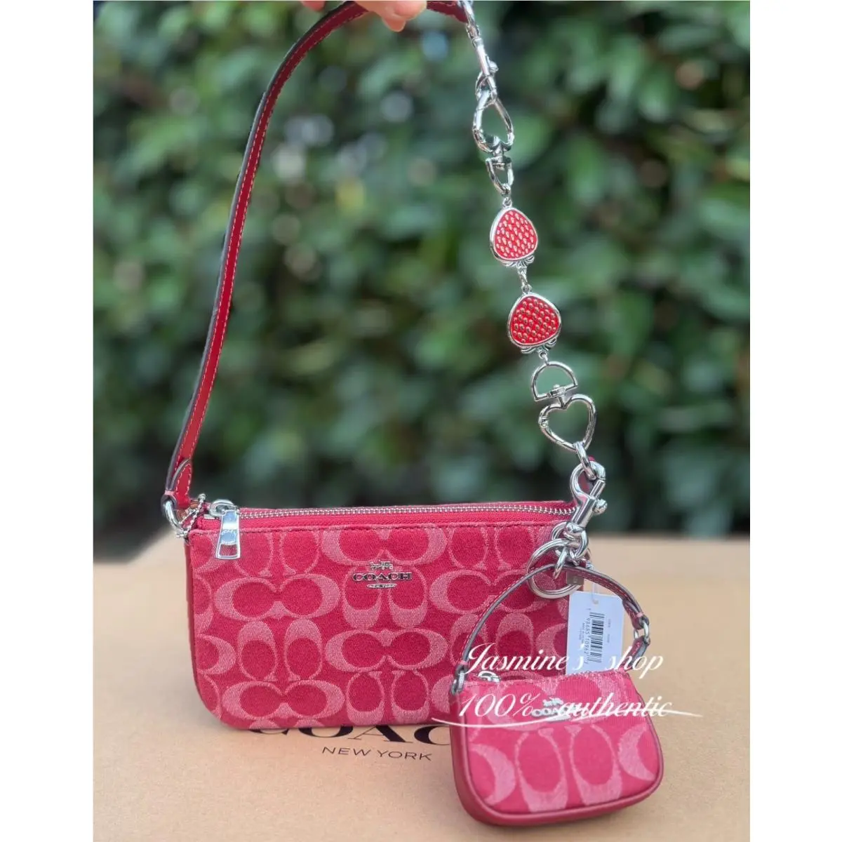 Nolita 19 Bag In Signature Denim Leather CCZ48 Silver/true Red CCZ48 nolita bag +mini nolita charm CDB23 set by Coach