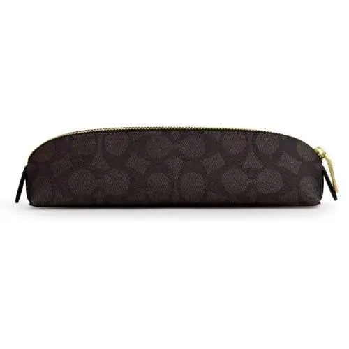 Coach Pencil Case - CZ206 Walnut Brown Black Signature Canvas Leather