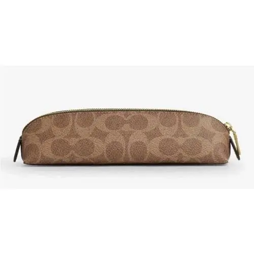 Coach Pencil Case - CZ206 Tan Brown Gold Signature Canvas Leather