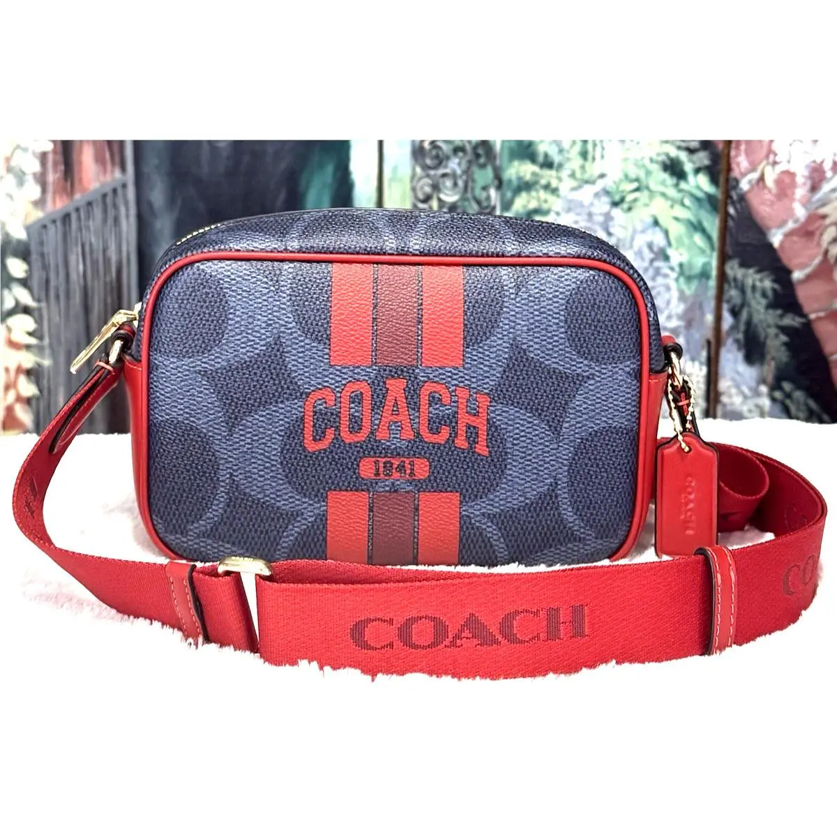 Coach Mini Jamie Camera CBM36 X-body Bag Sig Varsity Stripe Denim / Bold Red