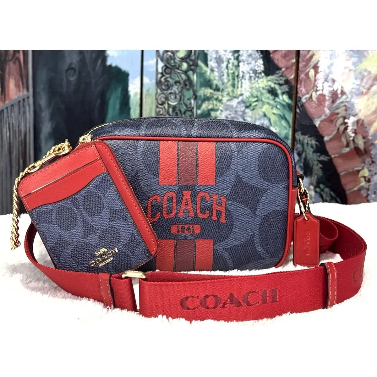 Mini Jamie Camera CBM36 Bag+wallet Sig Varsity Stripe Denim / Bold Red by Coach