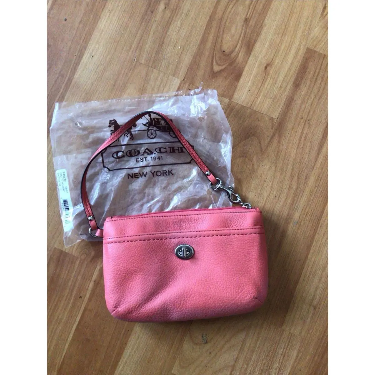 Coach Wild Tea Rose Pink Wristlet/ Clutch Turnlock + Zipper