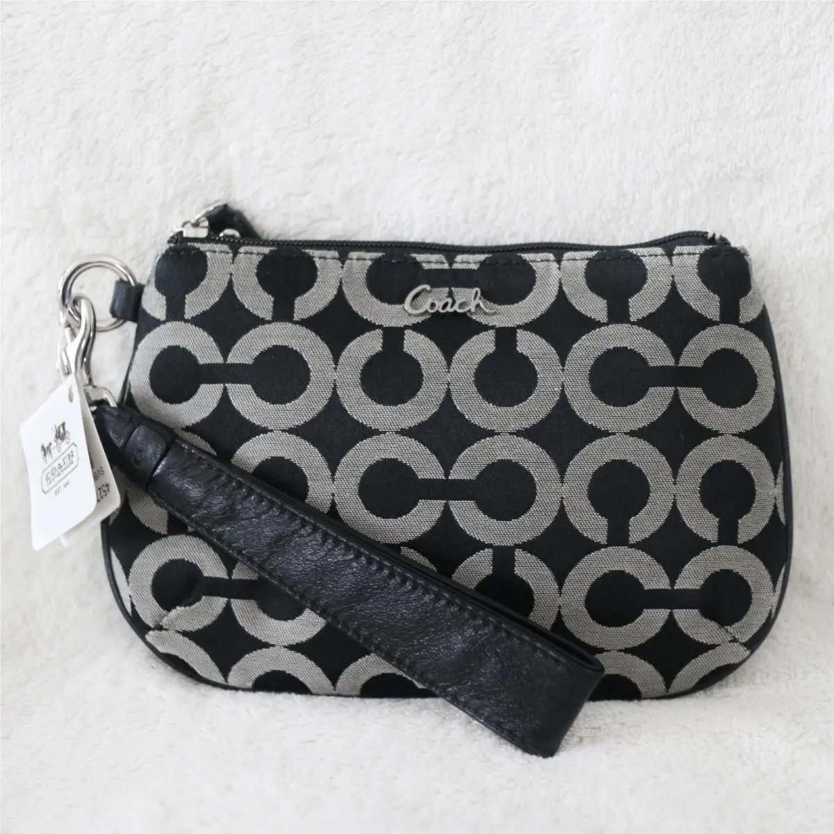 Coach 45277 Signature OP Art Black and White Wristlet