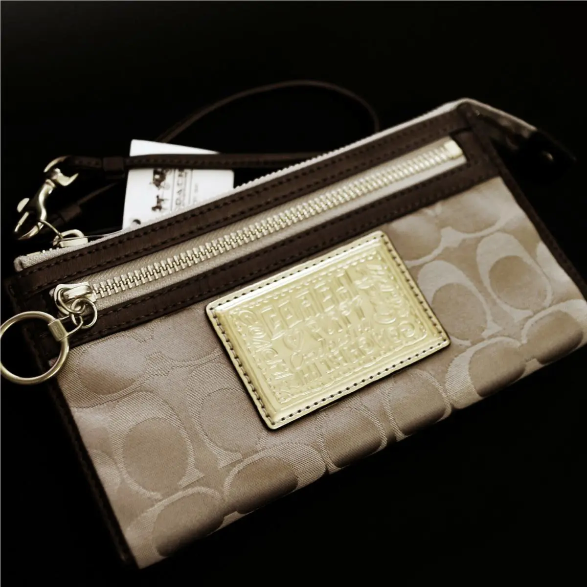 Coach Khaki/brown Signature Optic Convertible Zippy Wallet / Wristlet