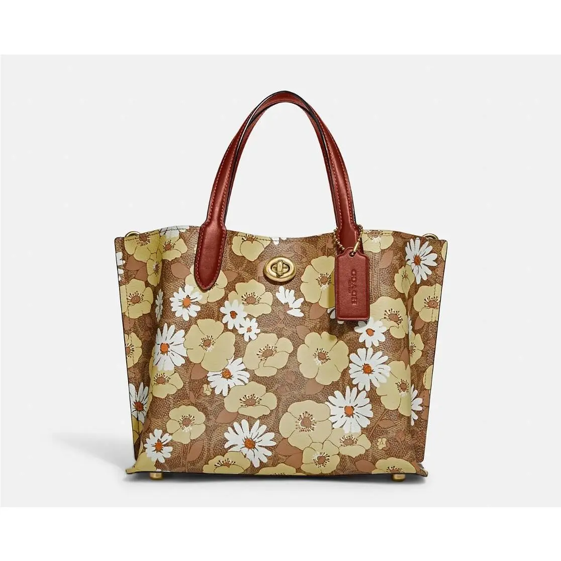 Coach Willow Tote 24 In Signature Canvas Tan Rus Floral Print Leather