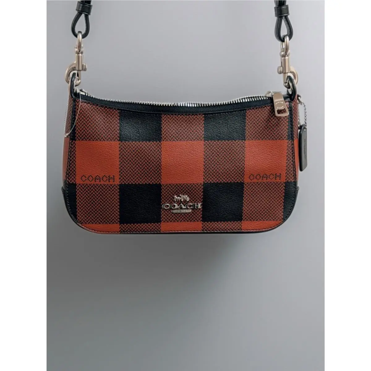 Coach C6818 Jes Baguette with Buffalo Plaid Print Black 1941 Red Multi