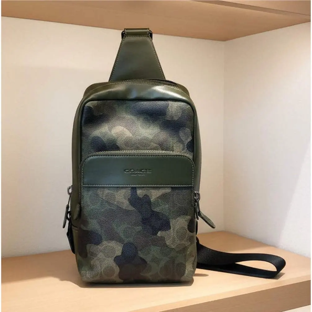 Coach Gotham Pack Sling CAF37 Camo Green Signature Leather Crossbody