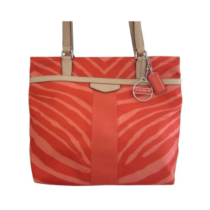 Coach Purse Cell Ph Pocket 14x14In Orange Tan Zebra Tote Bag