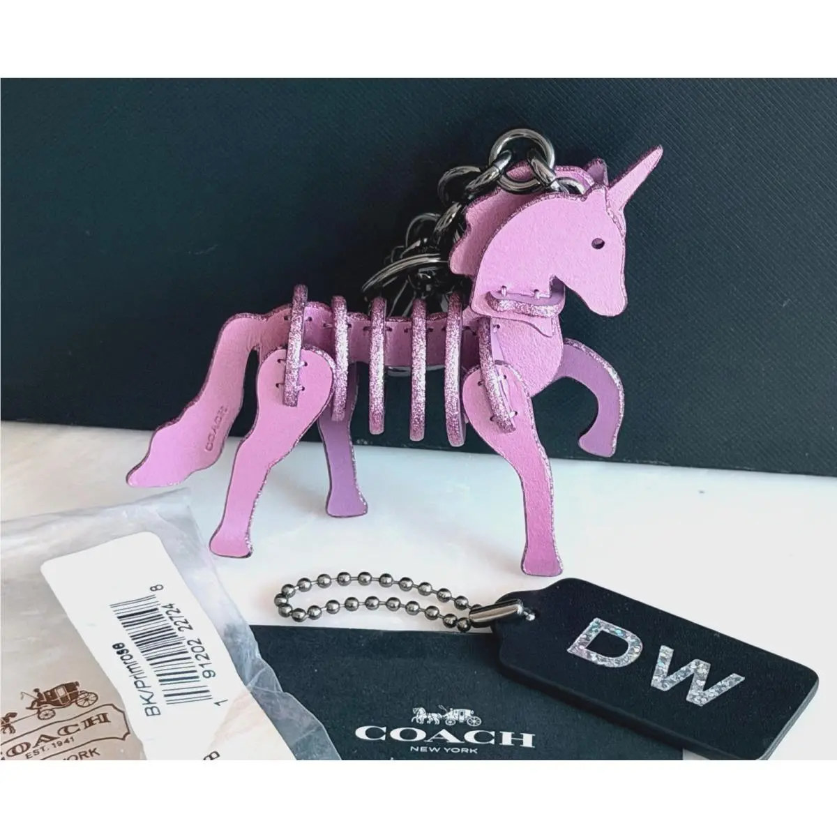 Coach Small Pink Glitter Unicorn Puzzle Bag Charm Fob 23531