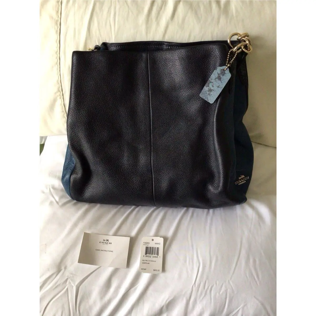Coach Madison Phoebe Shoulder Bag Blue Pebbled Leather Tripple Compartment