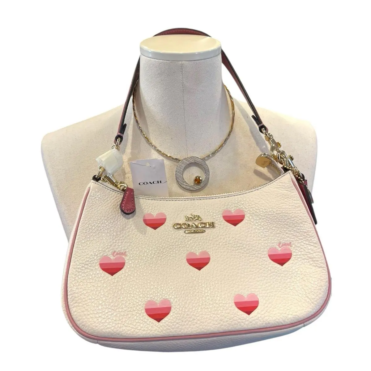 Coach Leather Teri Shoulder Bag Crossbody Heart Print Purse Detachable Strap