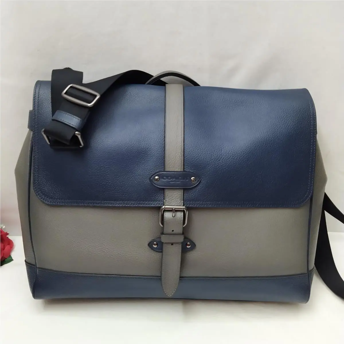 Coach Hudson Colorblock Blue Gray Leather Briefcase Messenger Crossbody Bag