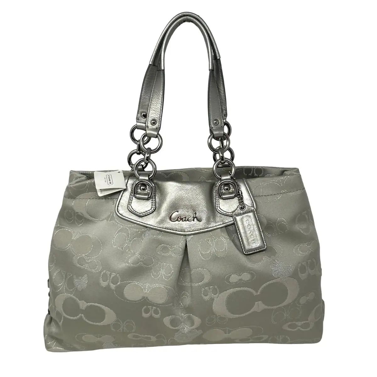Coach Ashley Signature Lurex Carryall Garden Silver Gray Butterfly F19976