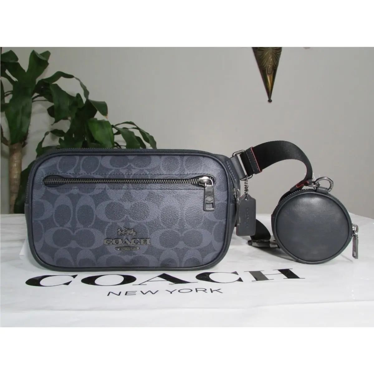 Coach Elias Belt Bag In Signature Denim CU551 Gunmetal/denim/midnight Navy