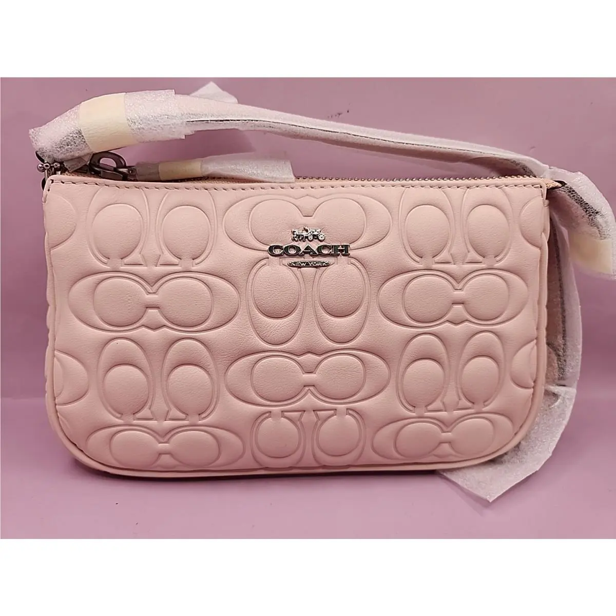Coach Purse Wrislet Nolita 19 Signature Leather in Silver Blush CZ456