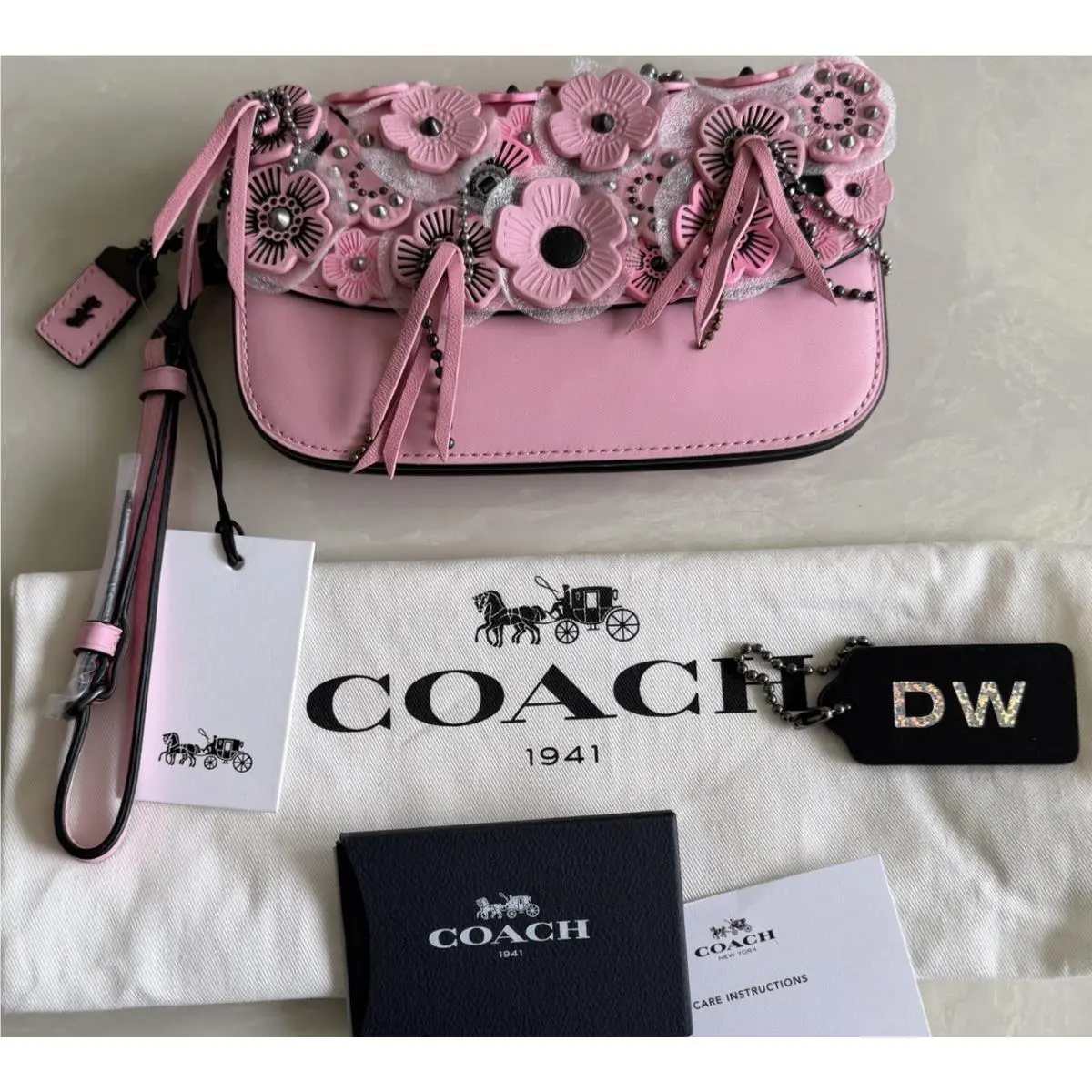 Coach Wild Tea Rose Applique Petal Pink Clutch 59255