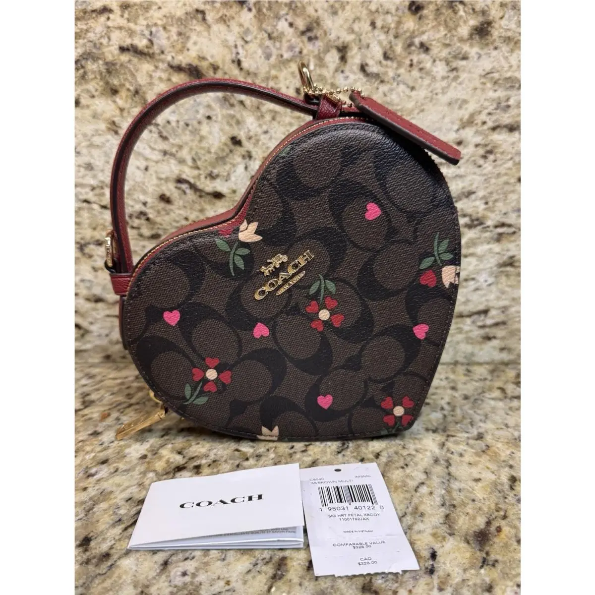 Coach Heart Crossbody Signature Canvas with Heart Petal Print C8040