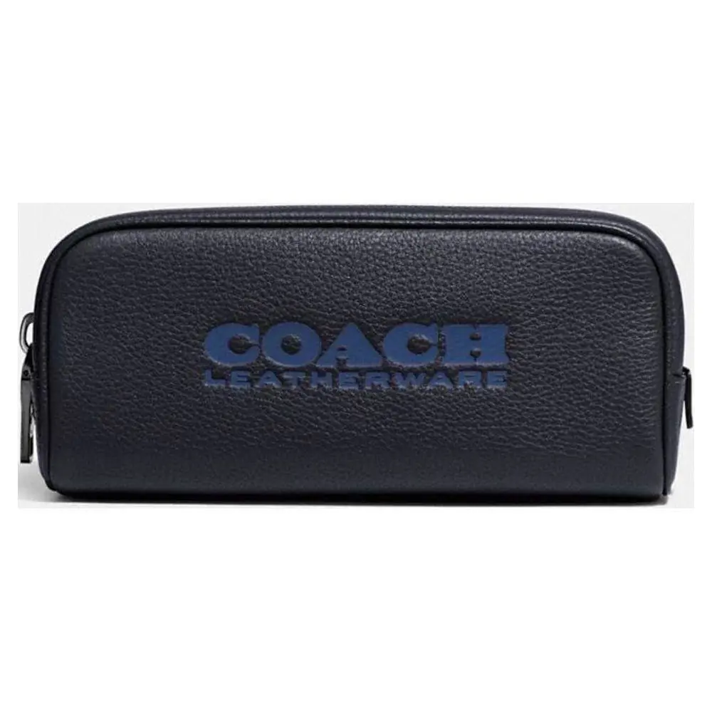 Coach Leather Travel Kit 21 Toiletry Zip Bag Dark Blue Logo
