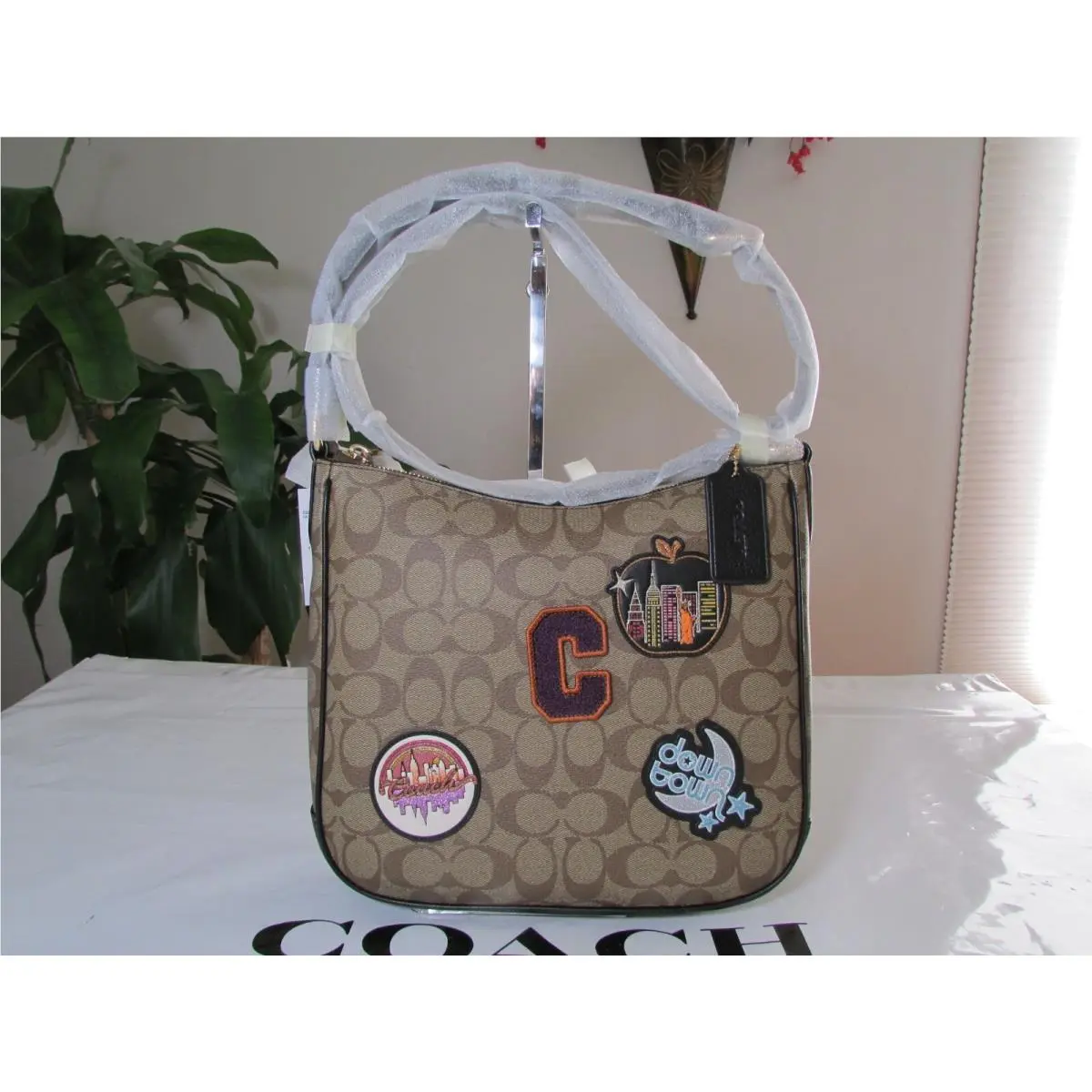 Ellie Signature Canvas Disco Patches File Bag C6919 Khaki Multi by Coach