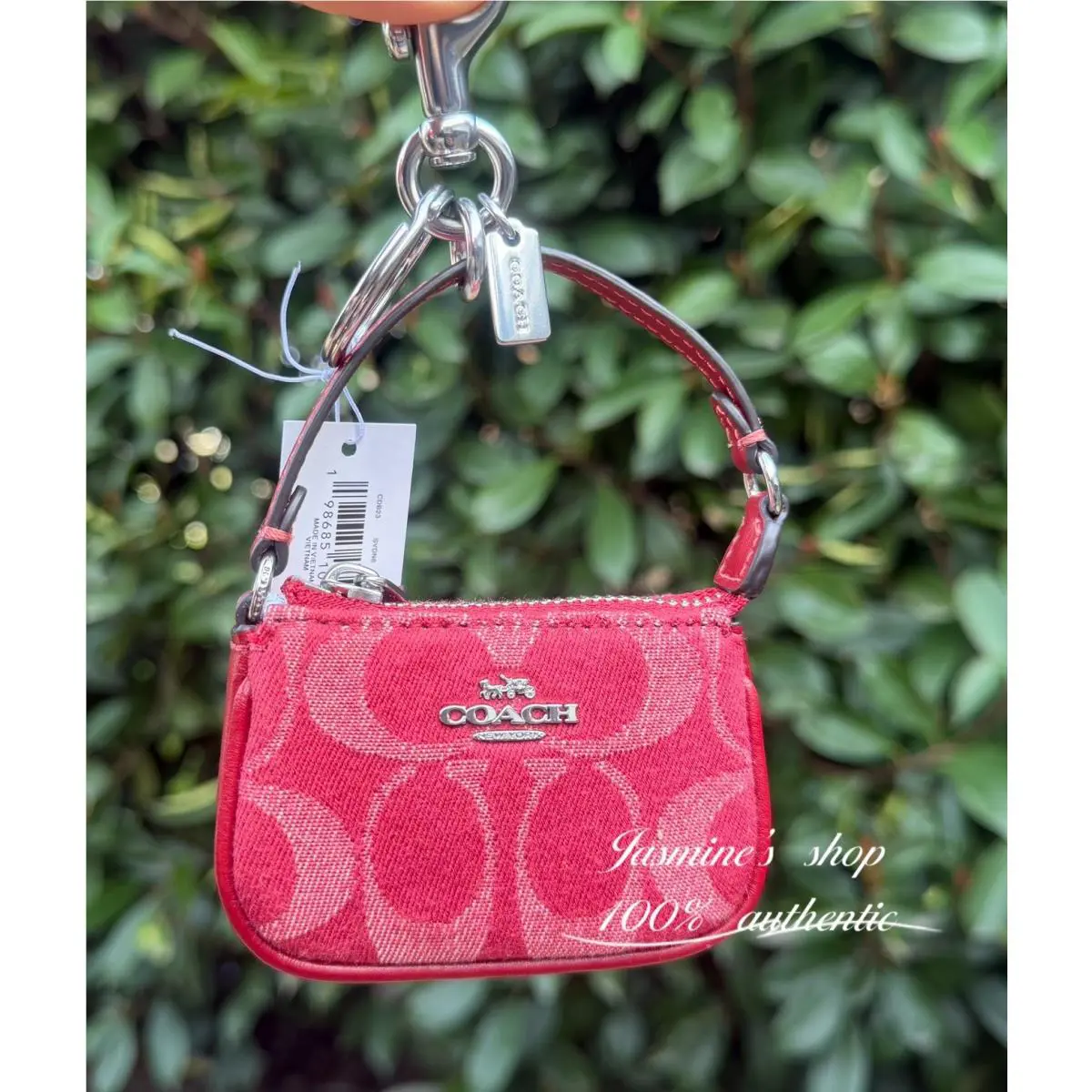 Coach Mini Nolita Bag Charm In Signature Denim Silver/true Red CDB23